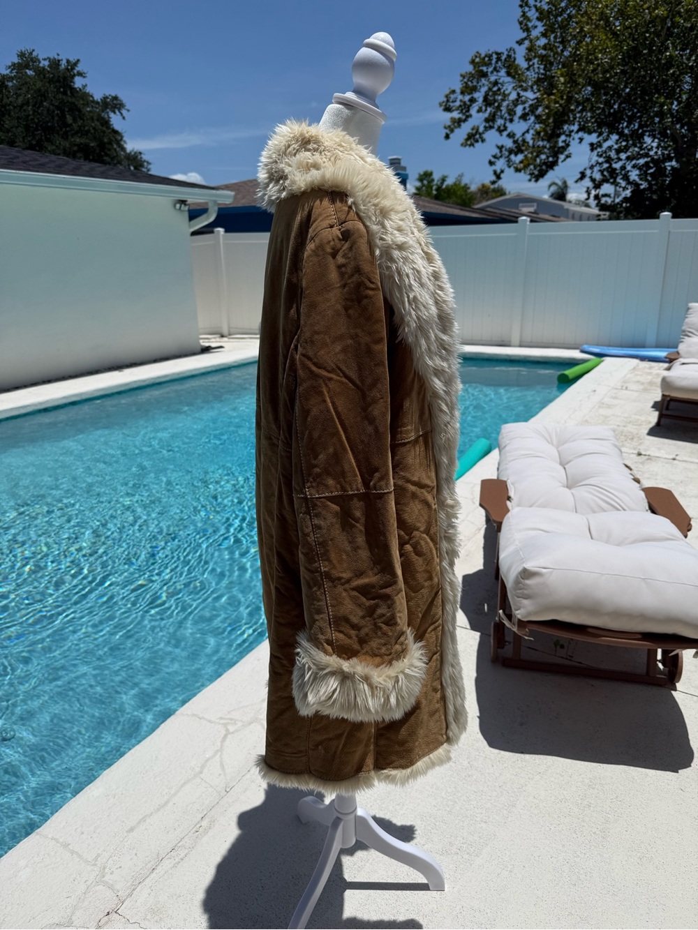 Penny Lane Brown Suede Shearling Coat with Cream Fur Trim - Picture 5 of 14